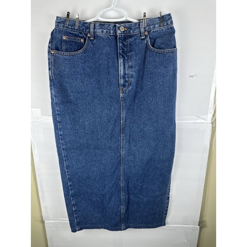 Vintage Calvin Klein Jeans Denim Maxi Skirt Sz 14 USA Made Back Slit